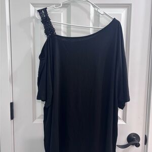 Black One-Shoulder Women's Blouse with Lace Strap